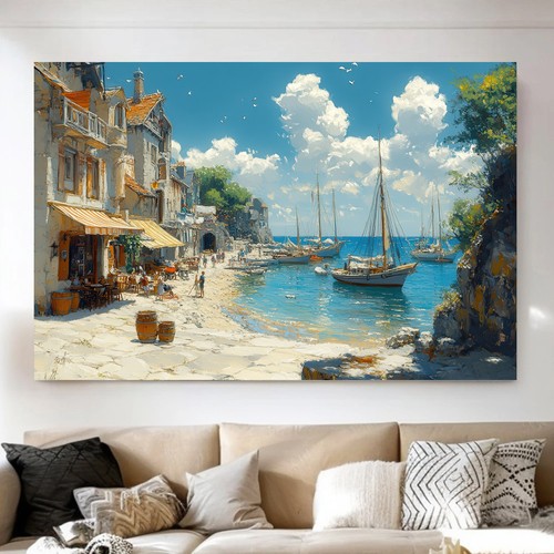 Leinwand bild strand meer boot - leinwand,