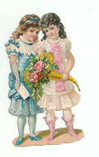 Oblate Scraps die cut Glanzbilder Mädchen Schwestern  Brief top geprägt  12cm