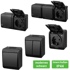 ⭐️ Aufputz / Lichtschalter / Doppelschalter / Steckdose / ⚫️ schwarz / IP44 💦
