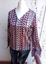 HANDGENÄHT Da. Seiden Satin Bluse Schwarz Rot Bunt Gr. 38/40