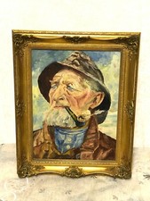 Wunderschöne Ölgemälde Auf Karton, Mann mit Pipo 