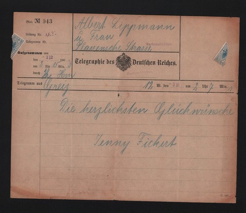 Greiz telegramm 1908 albert - telegramm, 1908,