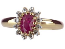 14 K 585 Gelb Gold 1,0 ct natürlicher Rubin 0,24 ct Brillant Damen Ring!