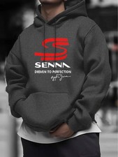 Ayrton Senna Emblem Bequemer Hoodie mit Unterschrift Größe XL Dunkelgrau Neu !!