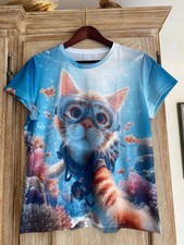 Damen T-Shirt L Katze Tauchen