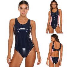 DE Damen Wet-Look PU Badeanzug