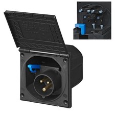 CEE Aussensteckdose Schwarz 220-240V Einspeisung 16A IP44 Wohnwagen Wohnmobil