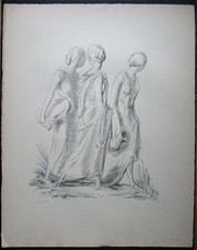 A. PAUL WEBER, Original Lithographie 1953, signiert,  Gang zur Quelle