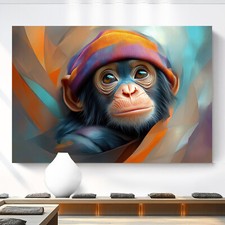 Leinwandbild Affe Modern Art Bunt Wanddeko Wandbilder Wohnzimmer Kunst 227