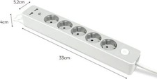 Garza - Design Steckdosenleiste mit Schalter, 5 Steckdosen, 2 USBs, 1,4 m Kabel,