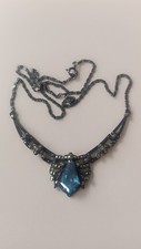 Art Deco Collier 925 Antik Vintage Markasiten Blauer Stein c.1920