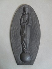 Schutzpatronin heilige Barbara, Gusseisen, Wandrelief, 28cm, Bergbau, Nachlass