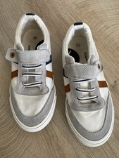 OKAIDi Stoffsneaker, Beige/weiss/grau/brauner u. blauer Streifen, 31, gut erh.!