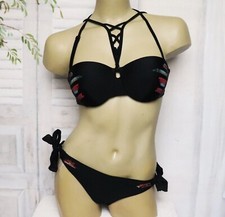 NP 75,99 € Hunkemöller Push Up Balkon BH 80 B Bikini Rio Slip Schwarz S 36