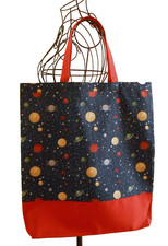 Stofftasche/Einkaufstasche "Weltraum, rost" mit Boden, selbst genäht