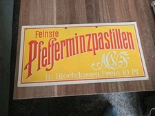 Pappschild Feinste Pfefferminzpastillen In Blechdosen 10Pf/15×30cm/1950er/Orig. 