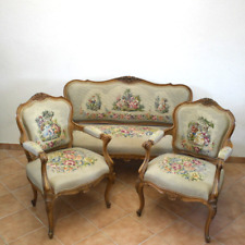 Chippendale Sitzgruppe 2-Sitzer Sofa & Paar Stühle Sessel Gobelin Stickerei