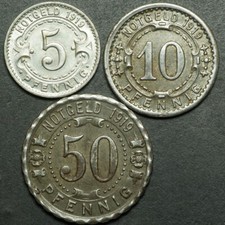 NOTGELD: 5, 10 & 50 Pfennig