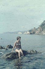 50er Jahre Original Vintage DIA, Frau in Bademode, Bikini Glasdia - AK20