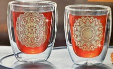 2 doppelwandige Gläser NEU 300 ml mit Mandala Motiv für Tee und Latte Macchiato
