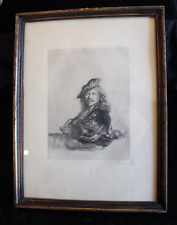 Antike Radierung Rembrandt Selbstbildnis mit aufgelehntem Arm