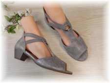 Gabor * edle Riemchen Pumps Schuhe Blockabsatz Silber-Grau * Gr. 39 / 6