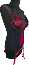 Damen Korsett Corsage Bustier Blümchen Muster Schwarz Rot Spitze Gr. 85B Set