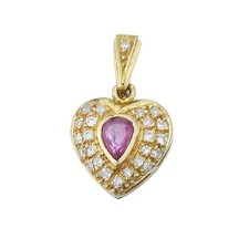 Herz Anhänger Rubin Tropfen Diamanten 585er Gelbgold
