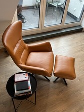 Ledersessel mit Hocker Cognac