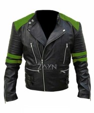 Herren Echtleder Schwarz Motorrad Jacke Zweifarbig Streifen Cafe Racer Jacke