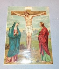 Uralter Kunstdruck Jesus am Kreuze Maria Erzengel Gabriel