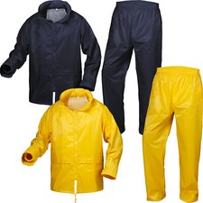 Regenset marine gelb Regenanzug Angelanzug mit Kapuze Regenjacke Regenhose