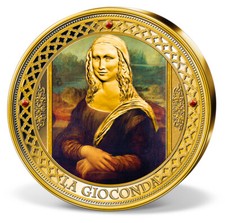 MONA LISA / BILD - 110 GRAMM & 70 MM - MEDAILLE - 24 KARAT VERGOLDET - KOLORIERT