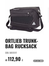 Ortlieb Fahrradtasche TrunkBag Rücksack Schwarz Gebraucht Guter Zustand