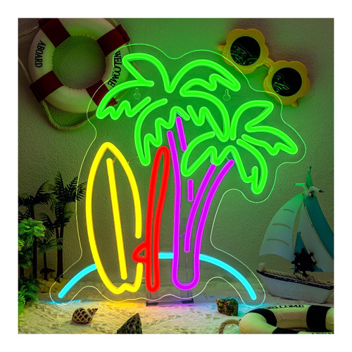 Neon schild palmen strand - schild,