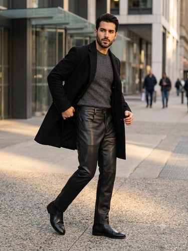 Men black causal leather - causal,