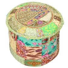 Patchwork Pouf Ottomane Fuß Hocker Rund Dekor Poof Schlafzimmer Boden Kissen ...