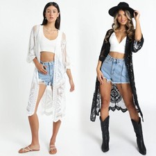 Damen Kimono Strandkleid Bikini Cover Up Strickjacke  Spitze Strand Cape Chiffon