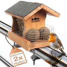 Vogelhaus mit 2x Balkonhalterung Vogelfutterhaus Balkon Vogelfutterspender Holz