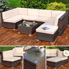 XXL Lounge Gartenmöbel Set Sitzgruppe Garten Sofa + Auflagen PolyRattan braun