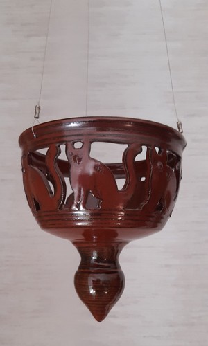 Katzen motiv blumenampel braun - katzen-motiv,