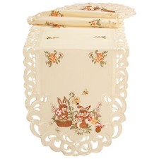 Osterhäschen Stickerei Tischläufer Tischdecken Mitteldecke Leinen-Optik Ecru