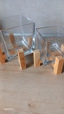 Vasen Set Glas mit Holz Ständer 17x26cm 14x14cm  Gebr. Sehr Gut