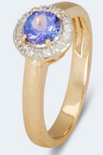 Harry Ivens IV Ring Gelbgold 375 matt mit einem Tansanit AAAA und Zirkonen