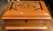 Große Holz Schatulle Truhe Handarbeit Intarsien um 1900 Antiquität  35,5 x 23,5
