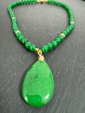 JADE Kugel Kette Collier grün 47cm  ZW Teilen verg. + XL Jade Anhänger 25x40mm