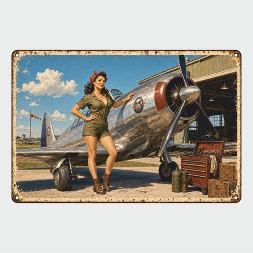 Blechschild flugzeug frau - blechschild,