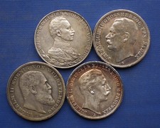 Kaiserreich : 3 Mark x 4 mal.  keine doppelten. Silber Lot.