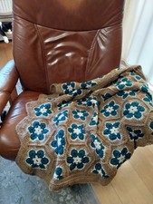 African Flower Granny Kuscheldecke 90x90cm gehäkelt Patchwork Hippie 70er 