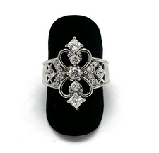 925/- Silberring, simulierte Diamanten, Muster, Gr. 59, 22 mm breit, Rhodiniert